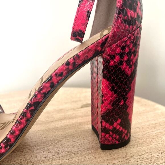 Sam Edelman Yaro Hot Pink Python Snake Block Heel Open Toe Sandals Sz 7 NWOB - Picture 6 of 12